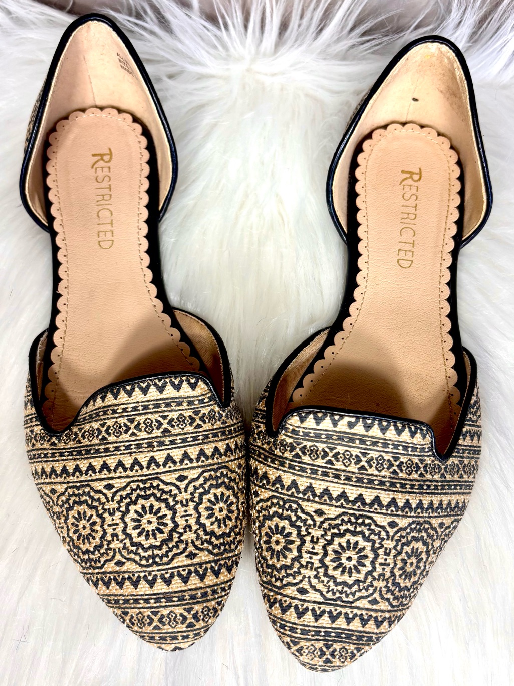 Restricted Beige & Black Pointed D'orsay Flats